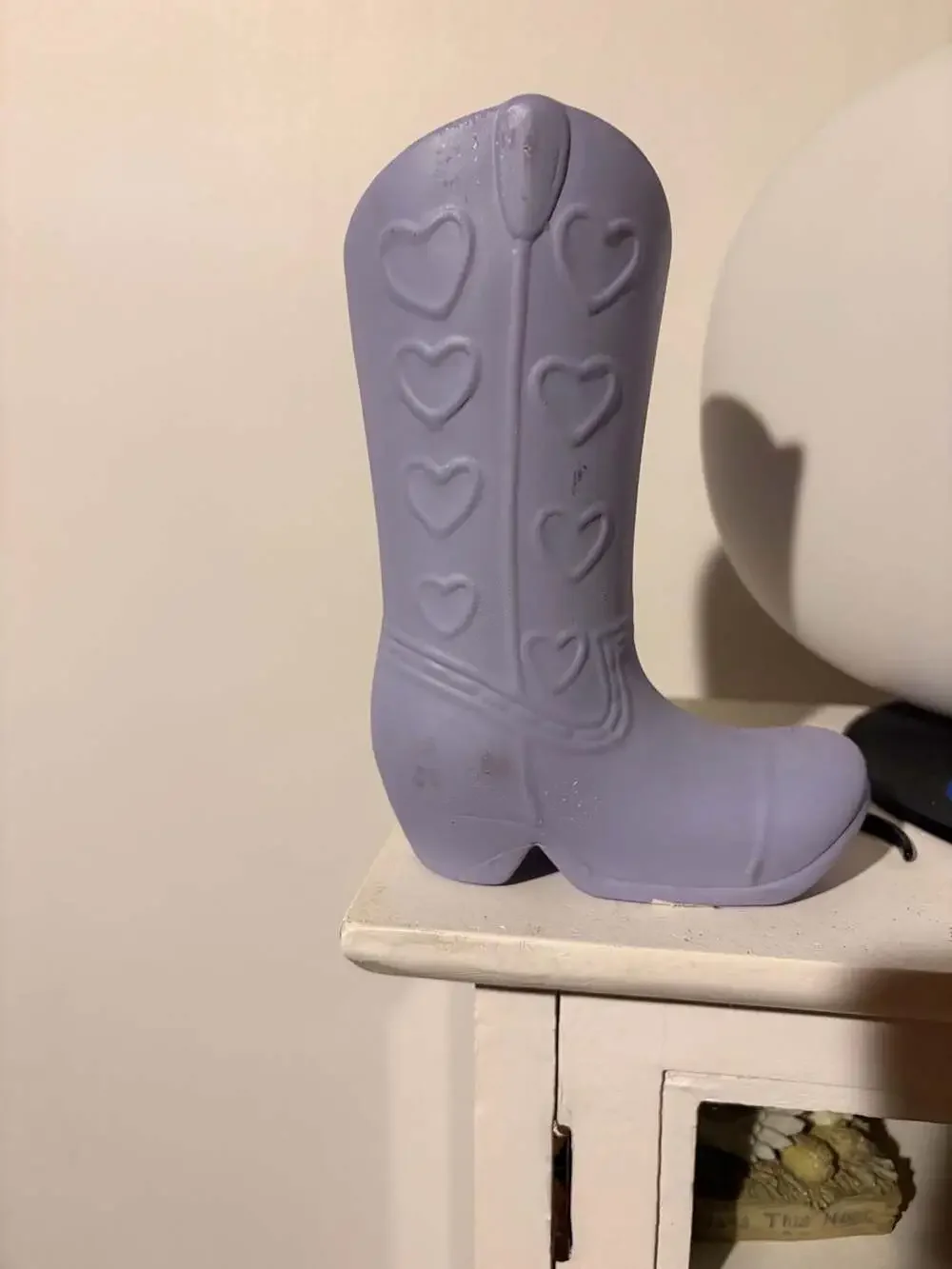 Lavender Heart Cowboy Boot Ceramic Vase